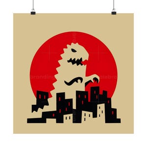 Retro Godzilla Matte Vertikale Poster, Vintage Wandkunst, Monster Film Dekor, Ästhetik für Zuhause, Geschenk für Fans, Kunstplakat, Plakatkunst