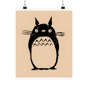 Vintage Totoro Anime Poster Art, Woodblock Print, Matte Vertical Posters, Wall Decor, Home Art, Gift for Anime Lovers, Studio Ghibli Fan image 1