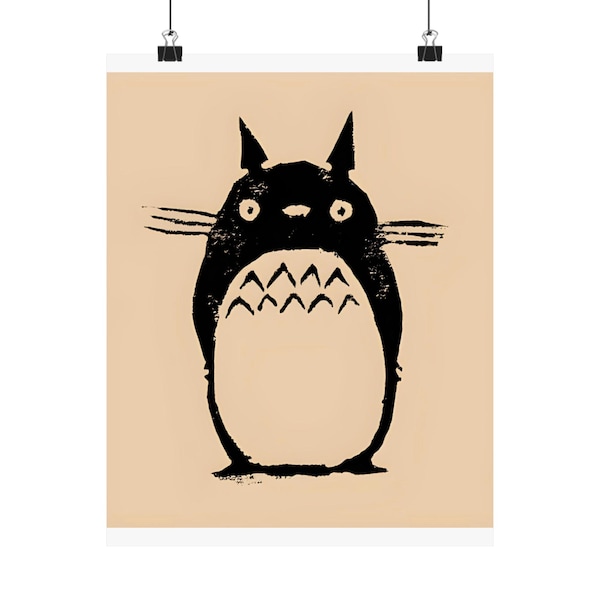 Vintage Totoro anime posterkunst, houtsnede, matte verticale posters, muurdecoratie, kunst thuis, cadeau voor animeliefhebbers, fan Studio Ghibli