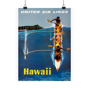 Vintage United Airlines Hawaii Travel Poster: Retro Airline Art Print