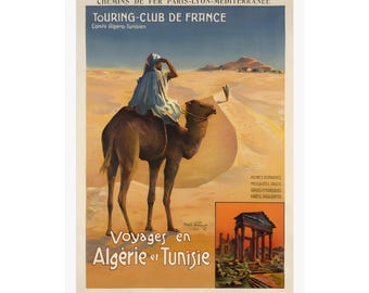 Vintage Art Deco Kamel Wüste Algerien Französisches Plakat, Druckplakat, Wandkunst Wohnkultur Hängendes Bild, Retro Reiseplakat, Kunstplakat