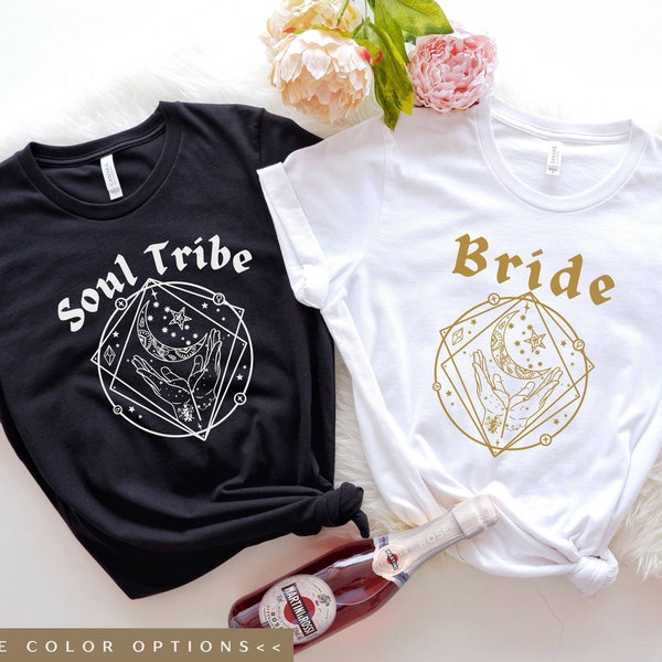 Boho Celestial Bachelorette Party Shirt/ Astrology Matching Group Shirt/ Bohemian Bride/ Soul Sister Moon Bride/ Mystical Moon Stars Tee