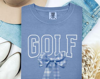 Bonita camiseta de golf para mujer, estilo preppy, estilo golfista, suave, con lazo, ideal como regalo para ella, moderna camiseta de golfista, color pastel.