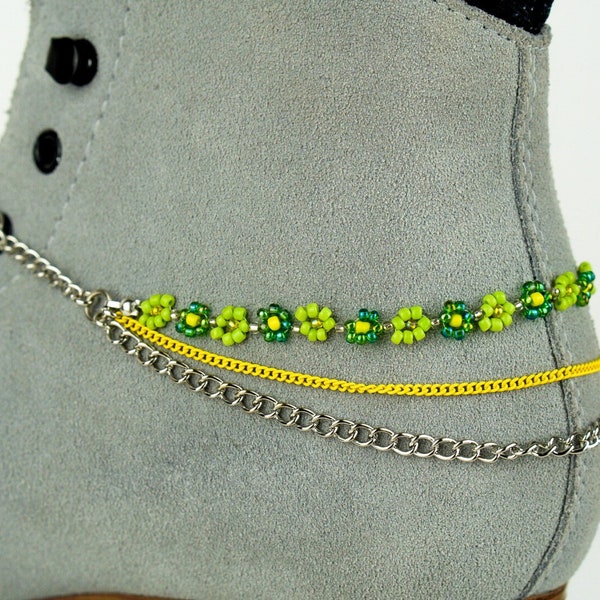 Green Beaded Daisy Drop Chain | Roller Skate Accessories | Shoe Accessories | Skatelet