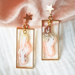 Earth Magic Earrings, pink star earrings, celestial jewelry witchy earrings dangle, gift for witchy friend, pastel boho stud earrings