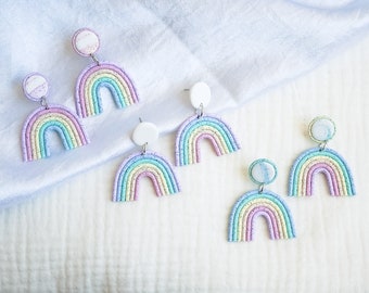 Pastel Rainbow Arch Earrings, boho clay rainbow dangle studs, kawaii pastel stud earrings, birthday gifts for her unique, gift for friend