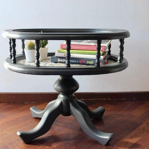 Upcycled Victorian Side Table, Natural Stones Tiles Top, Vintage Drinks Holder H50Cm, W41Cm, L57Cm
