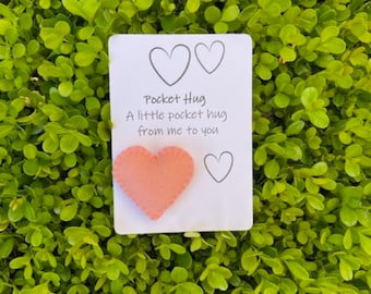 Handmade peach pocket heart hug wool felt & wool filling  5cm