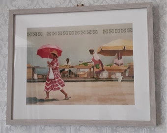 Market Day Giclee Art Print/ Wall Art/ Home Deco/ Caribbean Scene/ Tropical Island/ Barbados/ A4/A3 Unframed