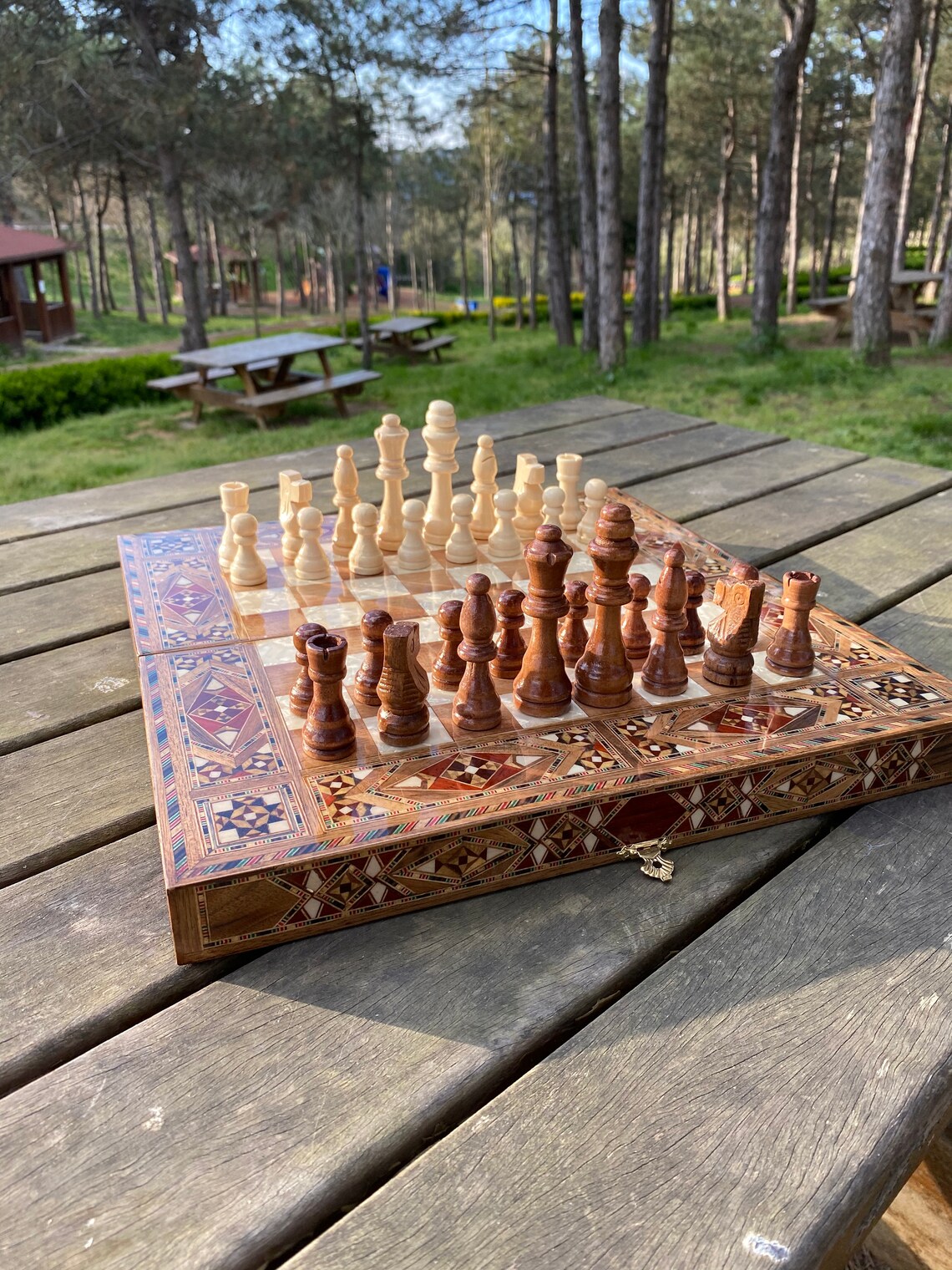 Wooden Folding Chess Board with Wooden Chess Pieces Luxury Etsy