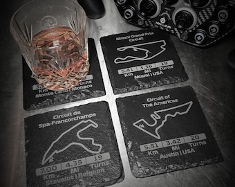 Engraved Race Track Slate Coaster Set: Motorsport Fan Gift