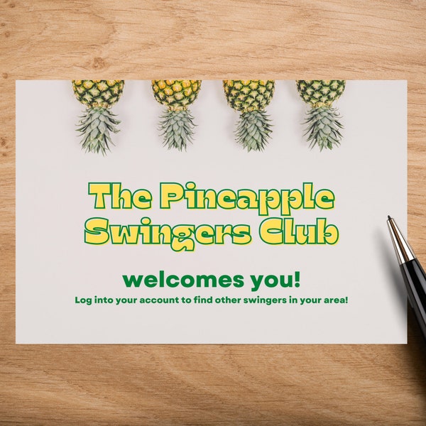 Prank Post Card, Welcome To The Pineapple Swingers Club, Gag Gift, Funny Card, April Fool's Joke,