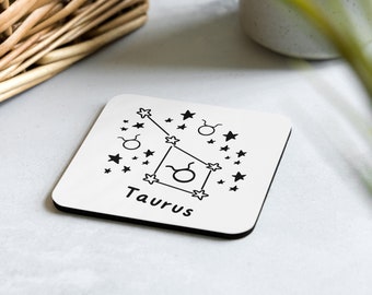 Stier Zodiac Sign Cork-back Coaster Earth Sign Coaster Stier Cadeau Astrologie decor Bull Zodiac Sign Coaster Stier Verjaardagscadeau Astrologie