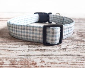 Blått gingham hundhalsband, Blått gingham, Blå rutor, Hundhalsband för pojkar
