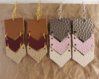 Ethos Adorned - Vegan Leather Earrings, Festival Dangle Earrings, Geometric Drop Earrings, Multicolour Boho Earrings, Handmade Earrings