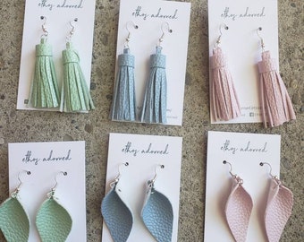Ethos Adorned - pastel pride earrings, pride accessories, dangle tassel earrings, teardrop earrings, leather earrings, everyday earrings