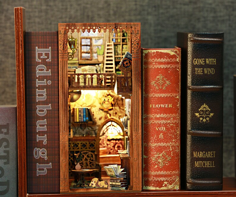 DIY Wooden Book Nook Kit Diy Bookend Diorama Miniature Etsy