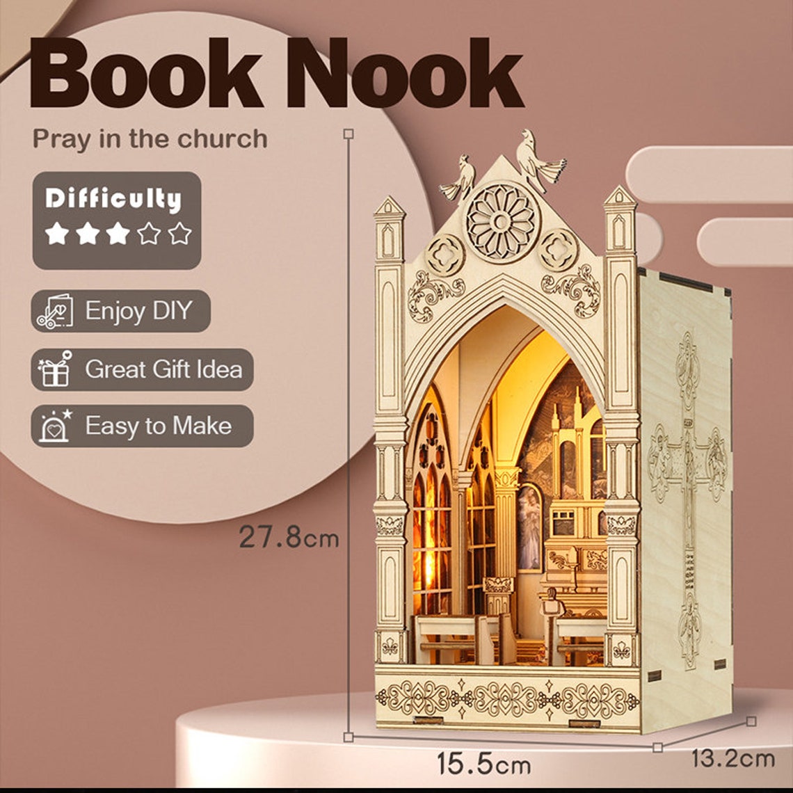 DIY Wooden Book Nook Diorama Miniature Assembly Bookend LED Etsy