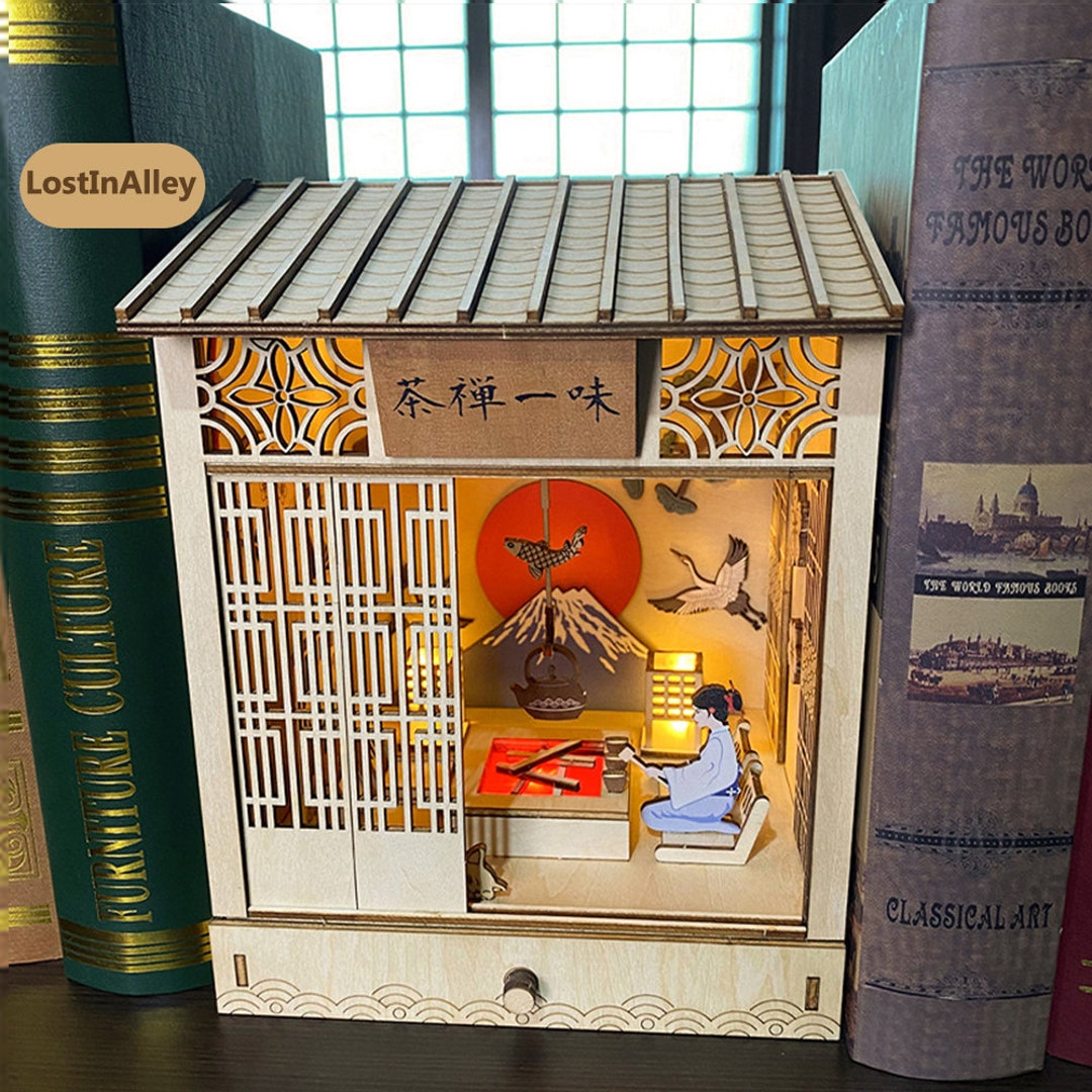 DIY Wooden Booknook Diorama Miniature Assembly Bookend LED Etsy