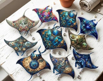 Mitos del Universo y el Océano, Portacredencial de Manta Raya, Lindo Charm para Portacredencial de Enfermera para Accesorios de Enfermería, Portatarjetas de Identificación y Clip para Credencial