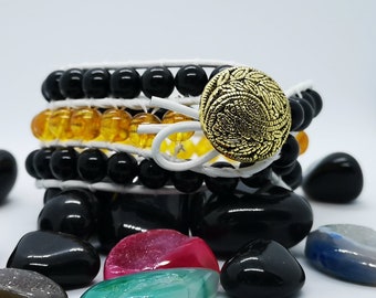 Black Onyx and Citrine Handmade Bracelet (8mm)