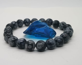 Snowflake Obsidian Handmade Beaded Single Stretch Bracelet