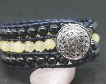 Black Onyx and Citrine Handmade Beaded Bracelet