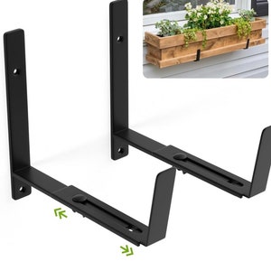 Black Metal Window Box Brackets | Heavy Duty Flower Box Support (Set of 2)