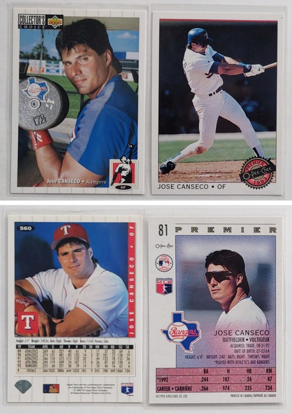 Jose Canseco ROOKIE Card Included in 20-card Lot! 1987-1994 | Oakland  Athletics, Texas Rangers - Etsy Denmark
