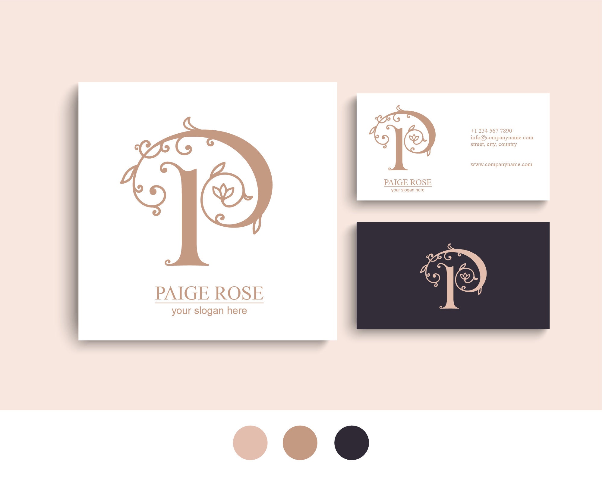 P Logo 1-letter P Monogram. Floral Style Rose. Monogram of a 