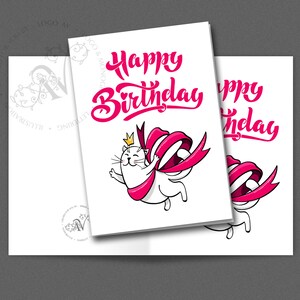 Happy birthday greeting card with funny cat. Handwritten lettering. Postcard for printing.