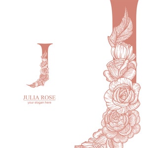 Logotipo J, monograma J de 1 letra. Rosa estilo floral. Monograma de un manuscrito moderno. Logotipo personal o corporativo. Archivos svg, eps, ai editables