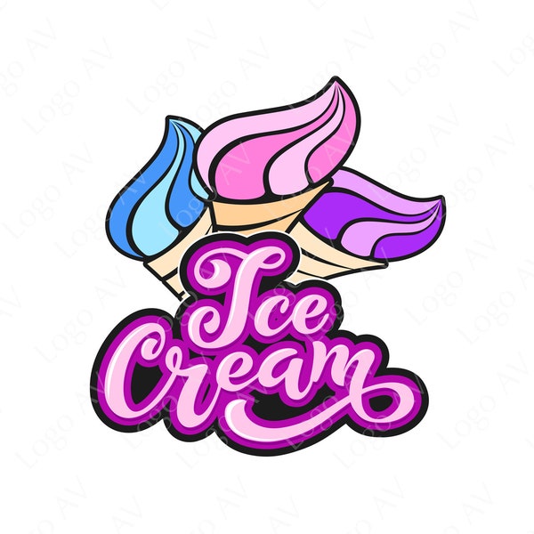 Ice Cream handwritten inscriptions logo. Symbol for labels, stickers and badges, cafe or a pastry shop. Svg, Eps, Png, AI, Pdf, Jpg.