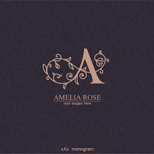 A, logotipo, monograma de 1 letra. Rosa estilo floral. Monograma de un manuscrito moderno. Logotipo personal o corporativo. Archivos svg, eps, ai editables