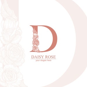 Logotipo D, monograma D de 1 letra. Rosa estilo floral. Monograma de un manuscrito moderno. Logotipo personal o corporativo. Archivos svg, eps, ai editables