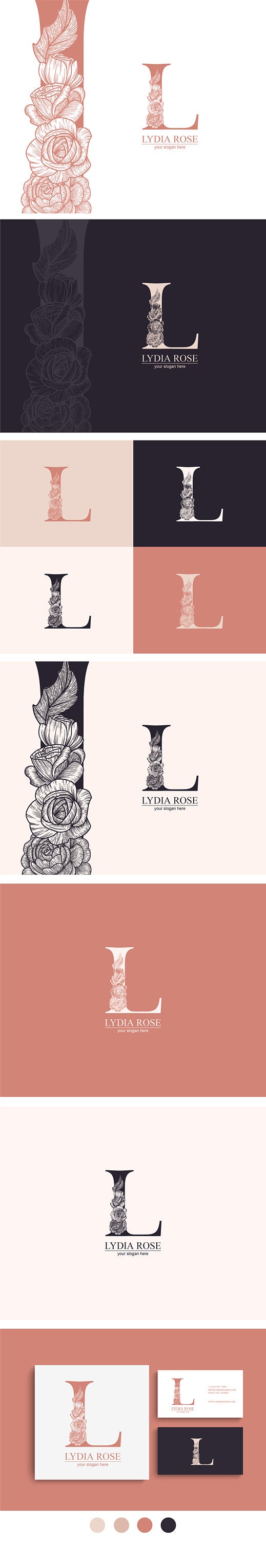 L logo, Letter L monogram. Style - floral, (2291977)