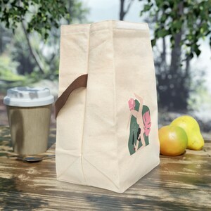 Artistic Canvas Lunch Bag with Strap, Eco-Friendly Tote, Stylish Lunch Carrier, Cute Picnic Bag, Gift for Foodies