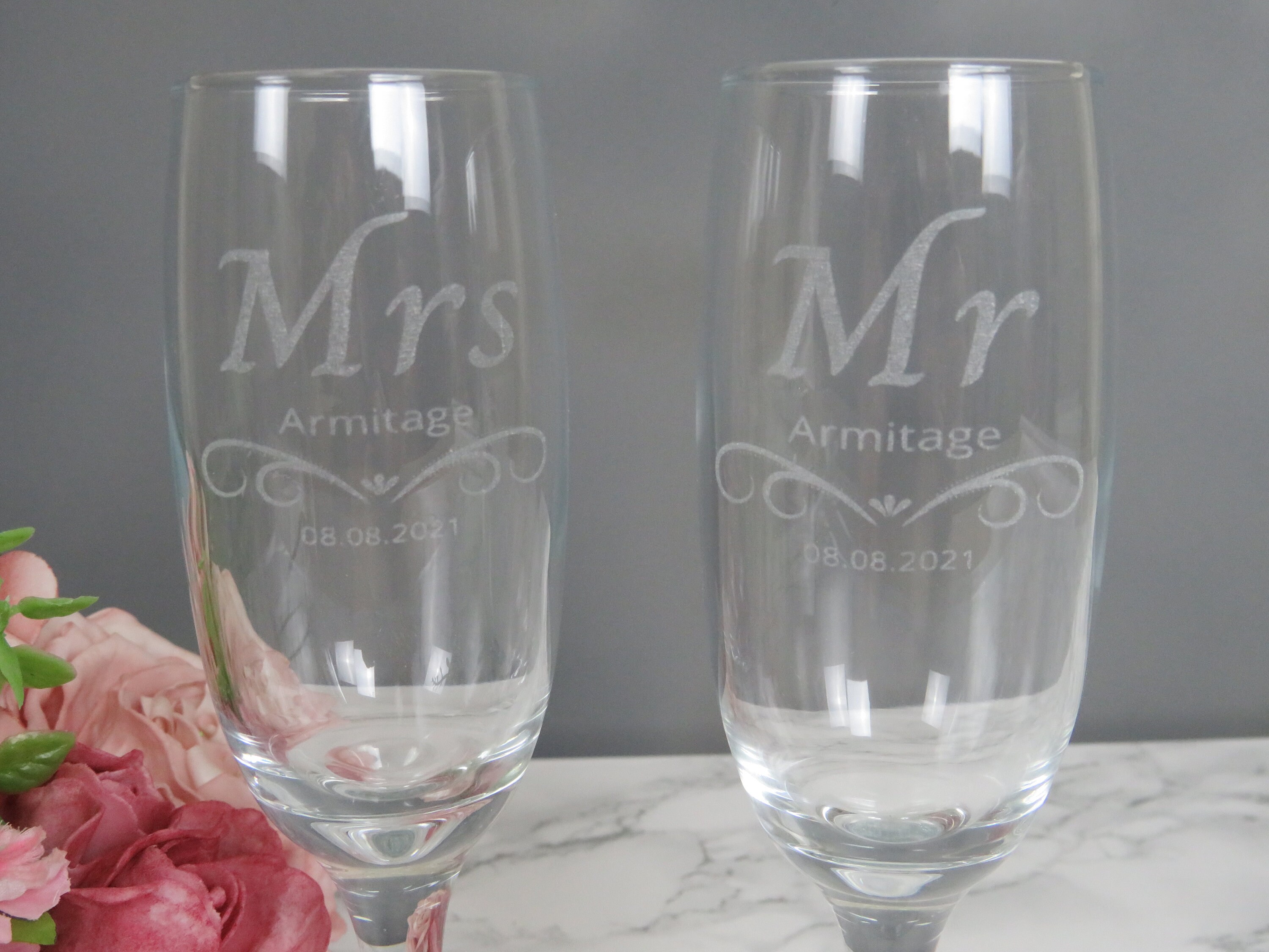 Personalised Pair of Engraved Wedding Champagne Flutes Etsy