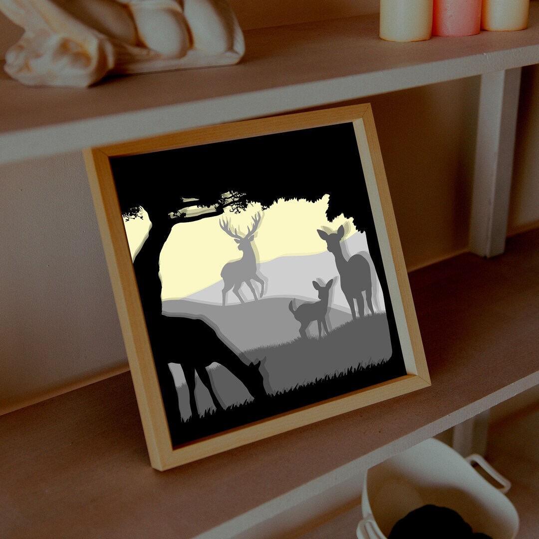 Deer in Clearing | 3D Paper Cut Template | Light Box SVG | 3D Shadow ...