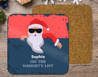 Personalised Secret Santa Naughty List Coaster - Friends, Partner, Best Friend Christmas Gift - Personalised Coaster - Xmas Gift - Christmas