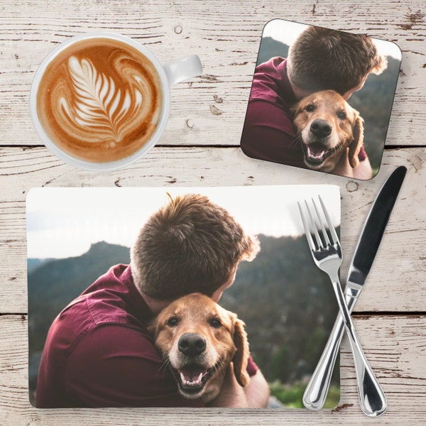 1 Placemat and 1 Coaster Design Your Own Custom Personalised MDF Cork Any Text And Photo Bundle, Kitchen, Gift, Keepsake