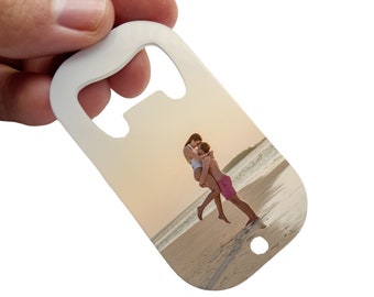 PERSONALISED BOTTLE OPENER Photo Message Text Stainless Steel Double Sided - Gift for him, her