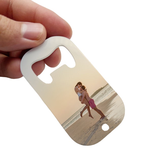 PERSONALISED BOTTLE OPENER Photo Message Text Stainless Steel Double Sided - Gift for him, her
