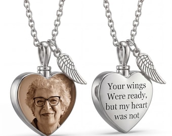 Personalised Heart Urn Necklace with Photo Memorial Ashes Keepsake Gift
