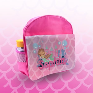 Sac à dos rose personnalisé sirène pour filles pour enfants - Fabriqué au Royaume-Uni sur mesure