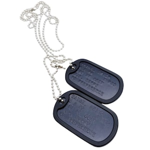 Ensemble d'étiquettes d'identification personnalisées US MILITARY en aluminium anodisé - chaîne et silencieux inclus - fabriqué sur commande