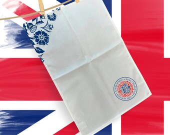 King Charles III Coronation Tea Towel: Royal Blue Emblem, Limited Edition