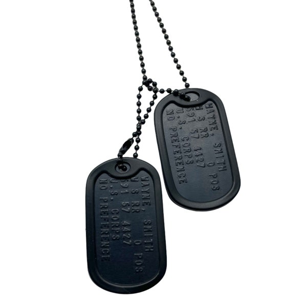 Black SPECIAL FORCES U.S. military set personalised army dog tags anodized aluminium - chain & silencer included - made to order