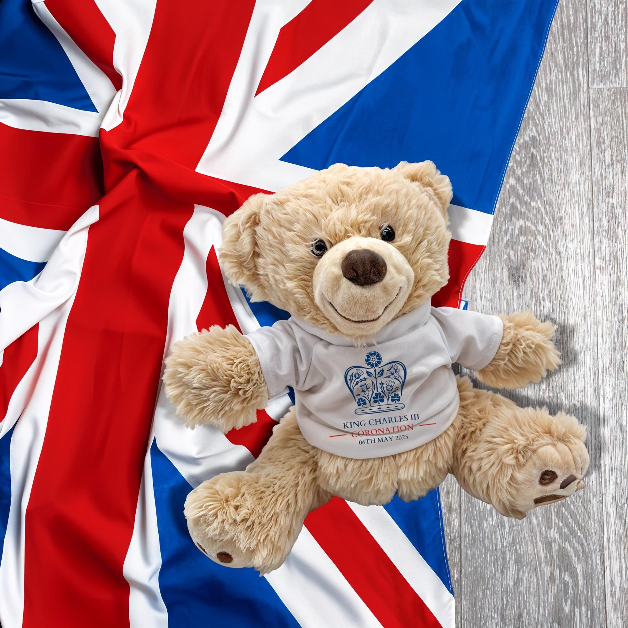 King Charles III Coronation Teddy Bear: Hand-printed Royal
