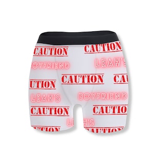 Caution Boyfriend Personalised Boxers Briefs Men&#39;s With Caution boyfriend Custom Underwear, Gift For Him, Husband, Boyfriend, Wedding Gift
